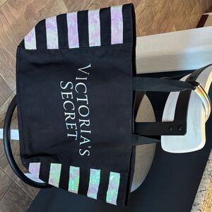 Victoria's Secret Black Tote with Iridescent Stripes